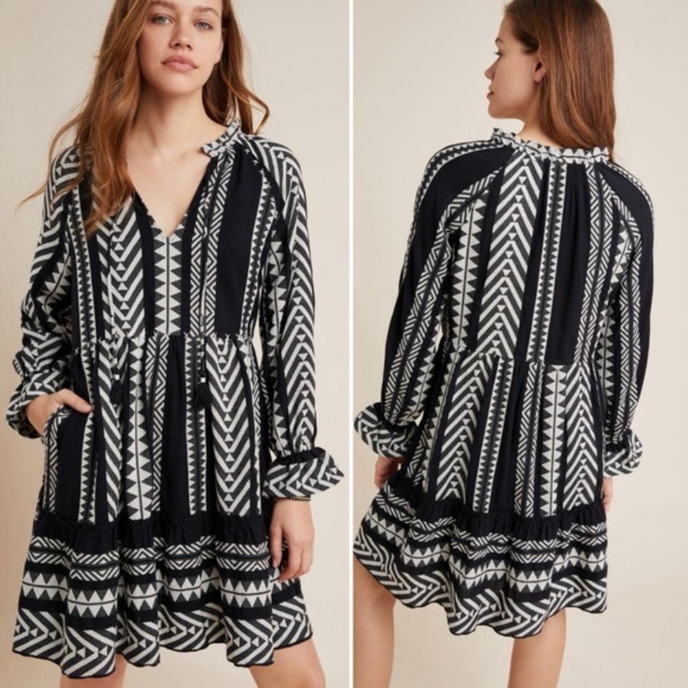 Anthropologie Maeve Dominique Tunic Dress, Black & White, size S